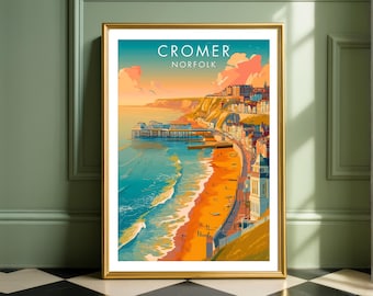 Cromer Norfolk Print, British Seaside Poster, Beach Wall Art, UK Coast Artwork