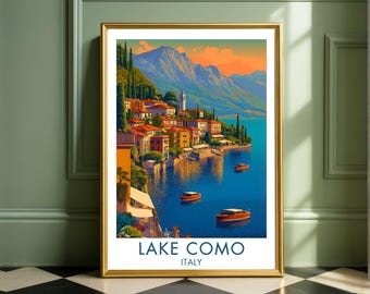 Lake Como Italy Travel Print, Italian Wall Art, Alpine Lake Poster