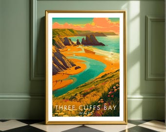 Three Cliffs Bay Wales Poster, Gower Coast Wall Art, Welsh Beach Print