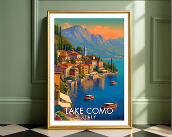 Lake Como Italy Poster, Mediterranean Wall Art, Italian Alpine Lake Print