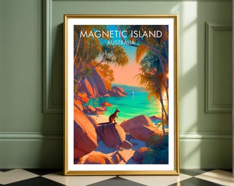 Magnetic Island Australia Print, Rock Wallaby Beach Travel Poster, Tropical Wall Art