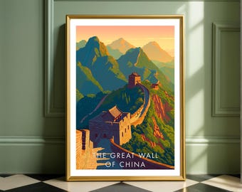 Great Wall of China Travel Poster - Asia Adventure Wall Art - World Wonder Gift
