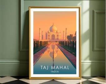 Taj Mahal India Poster, Agra Wall Art, Wonder of the World Artwork