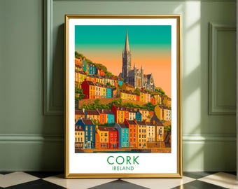 Cork Ireland Print, Cobh Cathedral Poster, Colourful Irish Wall Art