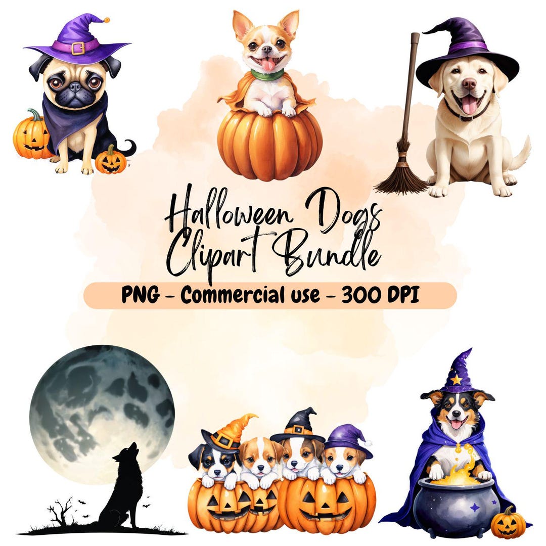Halloween Dog Clipart Bundle | Cute Dog Pngs in Costumes, Pumpkins ...