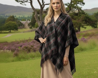 Scottish Tartan Ruana Highland Women’s Plaid Wool Extra Warm Wrap Celtic Cape Poncho Winter Shawl With Frings Offered in 50+ Tartans