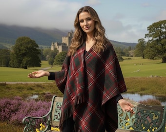 Damen Scottish Tartan Ruana Cape Traditionelle Wollmischung Schal Winter Poncho Umhang Outlander Stil mit Fransen Erhältlich in mehr als 50 Tartans