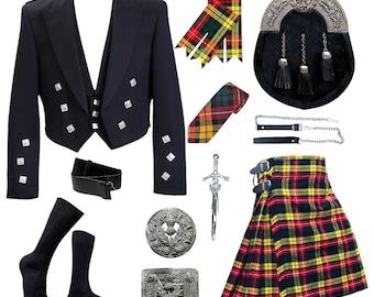 Men's Scottish Prince Charlie Kilt Outfit 10 Pcs Set Traditional Highland Tartan Kilt Set Handmade Formal Wedding & Evening Wear
