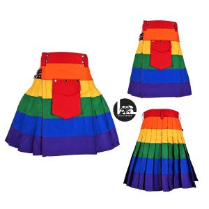 Scottish Traditional Rainbow Utility Kilt Handmade LGBT Gay Kilt Highland Colorful Plaid Pride Festival Kilt For Events And Fashion