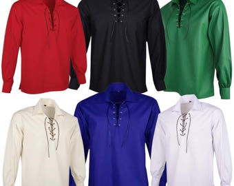 Schottisches Jacobite Ghillie Shirt für Männer Traditionelles Highland Kilt Baumwollhemd in 8 Farben Größen von klein bis 8XL
