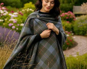Scottish Tartan Ruana Handmade Women’s Plaid Wool Wrap Highland Celtic Cape Poncho Winter Shawl No Brooch With Frings Offered in 50+ Tartans