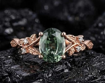 Green Teal Sapphire Engagement Ring, Montana Sapphire 925 Sterling Silver Personalized Gift Nature Inspired.