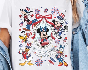Minnie and Daisy 4th of July T-Shirt, Disney Patriotic T-Shirt, American Flag and Stars Tshirt, Disneyland Family Vacation Shirt