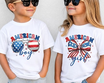 All American Boy and Girl T-Shirt, Boys And Girls 4th Of July Shirt, America 250th Anniversary Gift, Patriotic Shirts for Kids