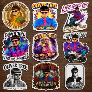 Oliver Tree Sticker 9 Pack, Retro 90s Tribute Music Stickers, Oliver Tree Fan Decal Set, Graphic Y2K Vinyl Sticker Pack, Music Merch Gift