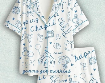 Pijama de manga corta para despedida de soltera o boda, ideal para ir a la capilla (2026). Conjunto de pijama para mujer. Regalo para mujer.