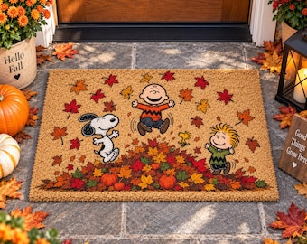 Cute Dog Fall Doormat, Autumn Leaf Front Door Mat, Thanksgiving Welcome Rug, Cozy Seasonal Home Decor,Funny Puppy Outdoor Door Mat,Fall Gift