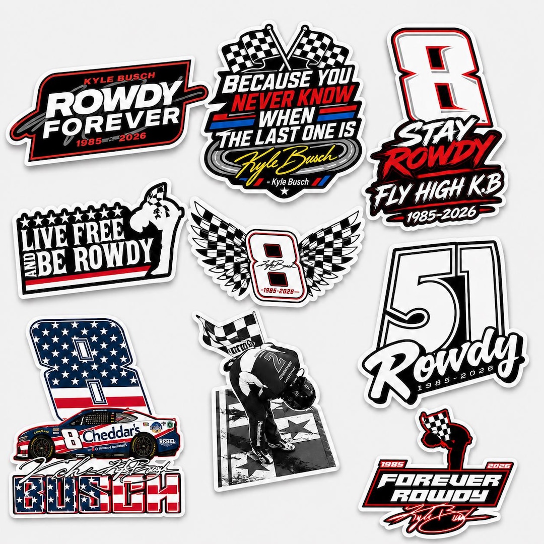 Rowdy Window Sticker Kyle Busch Memorial Sticker Pack of 9, Racing Tribute Decal Set, 1985 ...