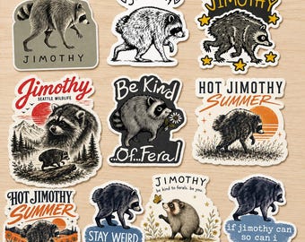 Pack 10 Jimothy the Raccoon Vinyl Waterproof Sticker