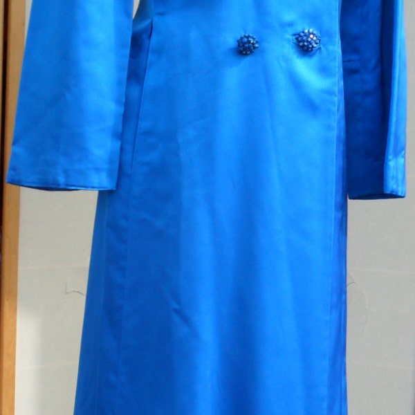 1960s Full length royal blue satin coat