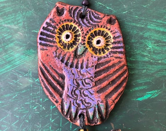 owl ornament - Whinny the happy little owl - clay owl Christmas ornament