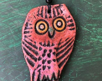 owl ornament - Hootie the happy little lavender owl - hanging clay owl decoration