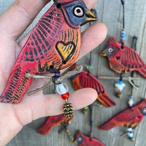 cardinal ornament clay cardinal sitting on branch happy little cardinal hanging decoration image 2