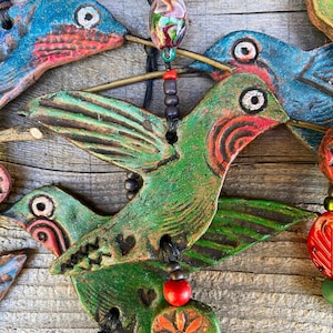 hummingbird ornament - happy little flying hummingbird - decorative clay hummingbird