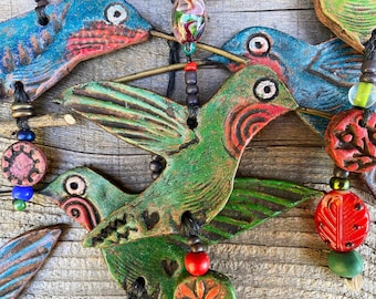 hummingbird ornament - happy little flying hummingbird - decorative clay hummingbird