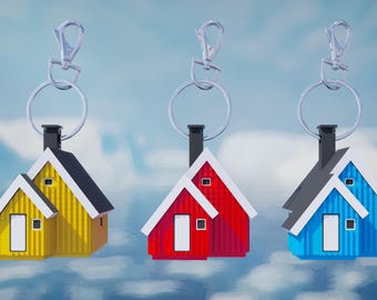 3 portachiavi della casa della Groenlandia: giallo, rosso e blu