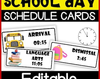 EDITABLE Visual Classroom Daily Schedule Cards with Time Back to School Decor