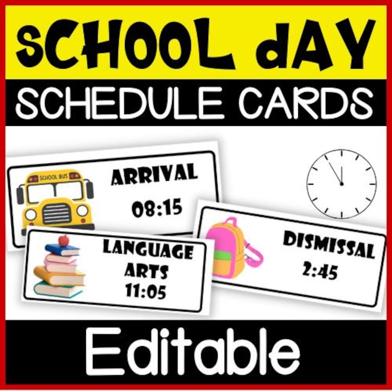 EDITABLE Visual Classroom Daily Schedule Cards With Time Back to School ...
