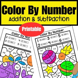 Color by Number Addition and Subtraction – Math worksheet 25 Pages - Back to School