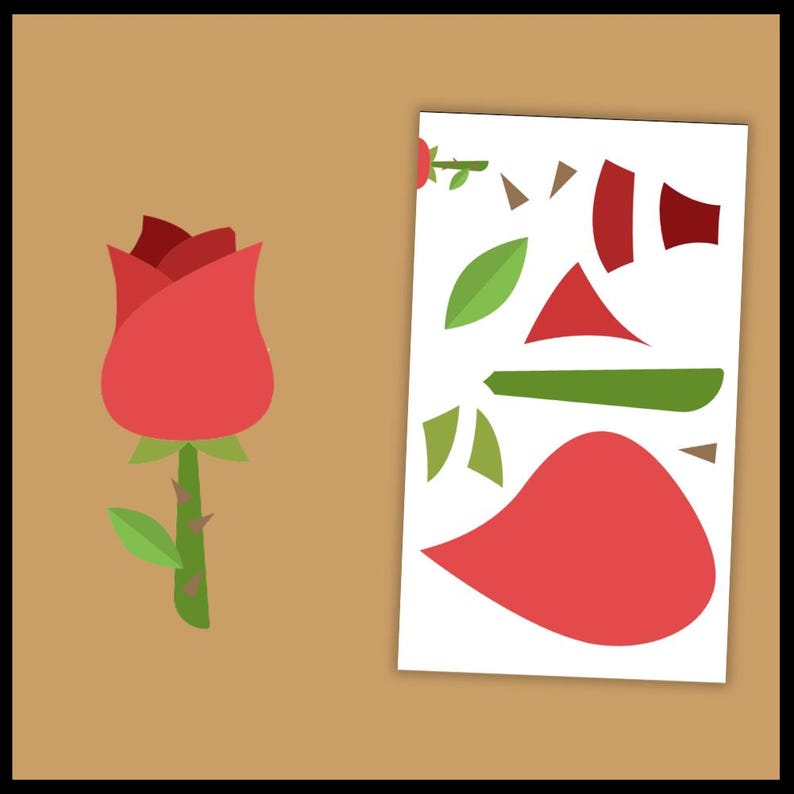 Rose Activity Building Rose Cut and Glue Worksheet for Kids | Flower Craft Activity ...
