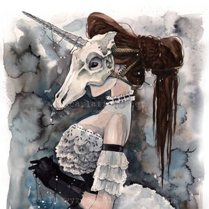 Unicorn Animal Skull Mask Masquerade Macabre Portrait Victorian Watercolor Sketch Pin-Up Print Art by Carlations Carla Wyzgala image 3