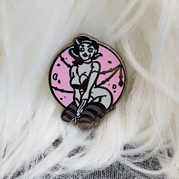 Zombie Babe Spooky Burlesque Enamel Pin by Carlations