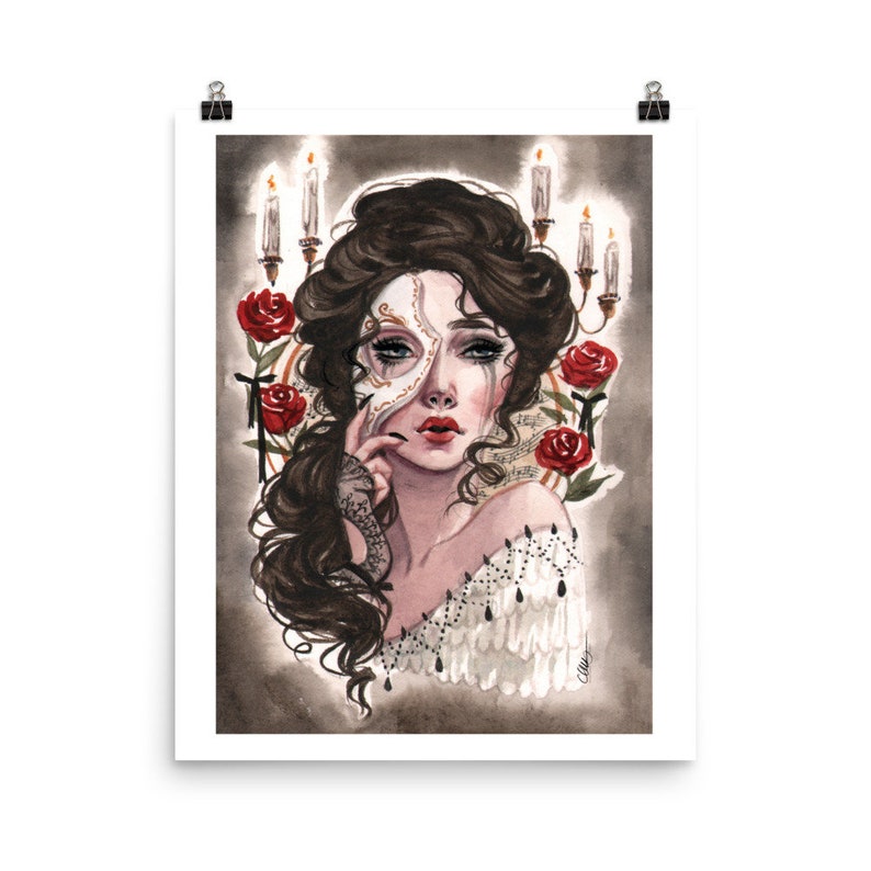 Literarische Kunst Phantom der Oper Maskerade Aquarell Skizze Pin-Up Druck von Carlations Bild 2