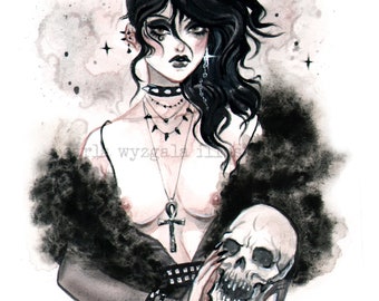 Death Sandman Gothic Portrait Watercolor Pin-Up Print by Carlations