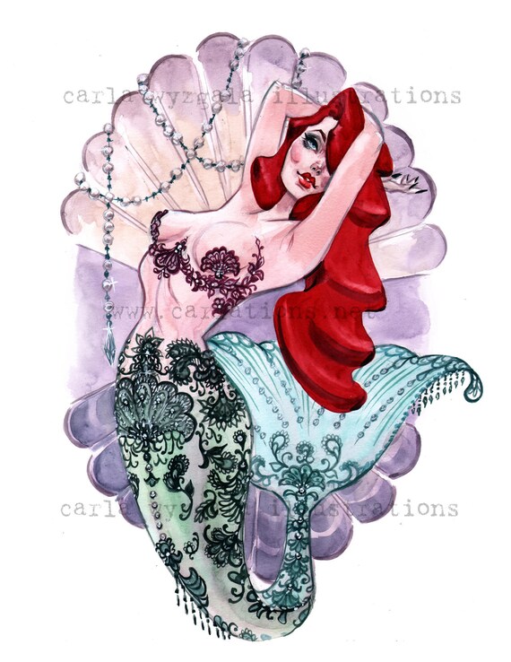 Ariel Kleine Meerjungfrau Burlesque Boudoir Pin Up Aquarell Etsy