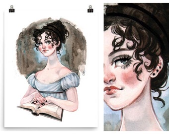 Pride and Prejudice Art Print: Jane Austen Watercolor Illustration