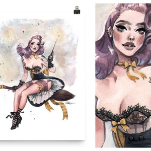 Gil Elvgren Pin-Up Art Print: Loyal Witch Boudoir Watercolor