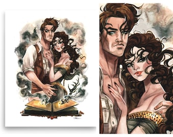 The Mummy Romance Novel Movie Poster Pin Up Watercolor Pin-up Art Print by Carlations