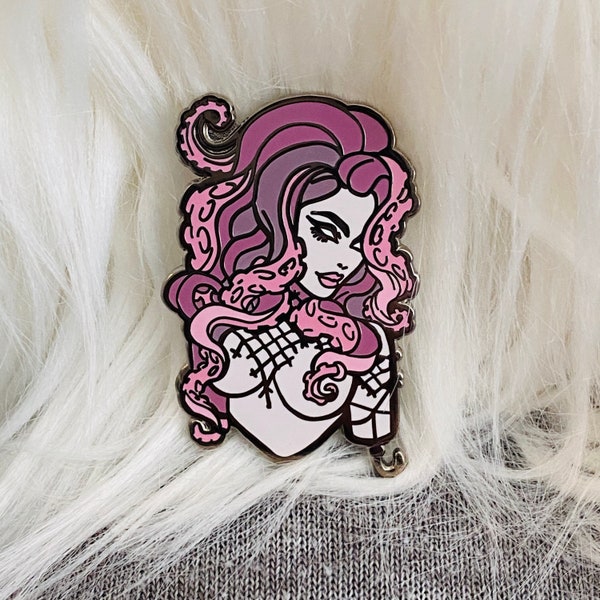 Kraken Spooky Burlesque Enamel Pin by Carlations