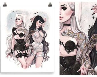 GEMINI Zodiac Burlesque Watercolor Pin-Up Print by Carlations