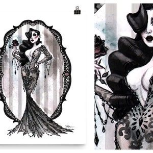 Pin Up Burlesque Boudoir Spooky Family Gothic Watercolor Pin-Up Print by Carlations