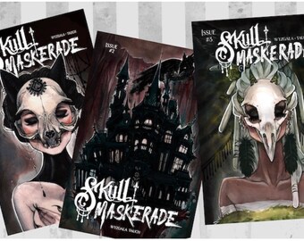 Skull Maskerade Issues 1-3 Watercolor Comic Macabre Gothic Fairytale Art Book by Carla Wyzgala and Justin Tauch