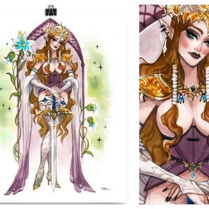 Princess Zelda Master Sword anime gamer Poster Pin Up Watercolor Pin-up Art Print by Carlations