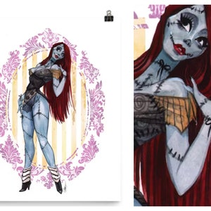 Vintage pin-up boudoir kerst Halloween aquarel pin-up print door Carlations
