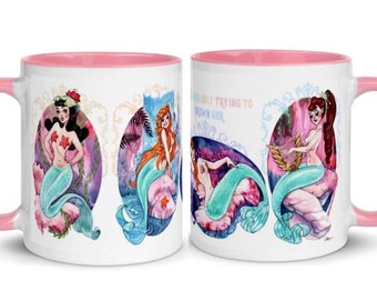 Tasse Pin Up Neverland Lagon sirène avec intérieur rose par Carlations Carla Wyzgala