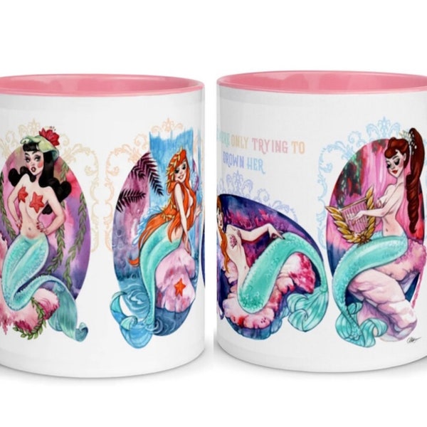 Mermaid Lagoon Pin Up Neverland Mug with Pink Inside by Carlations Carla Wyzgala